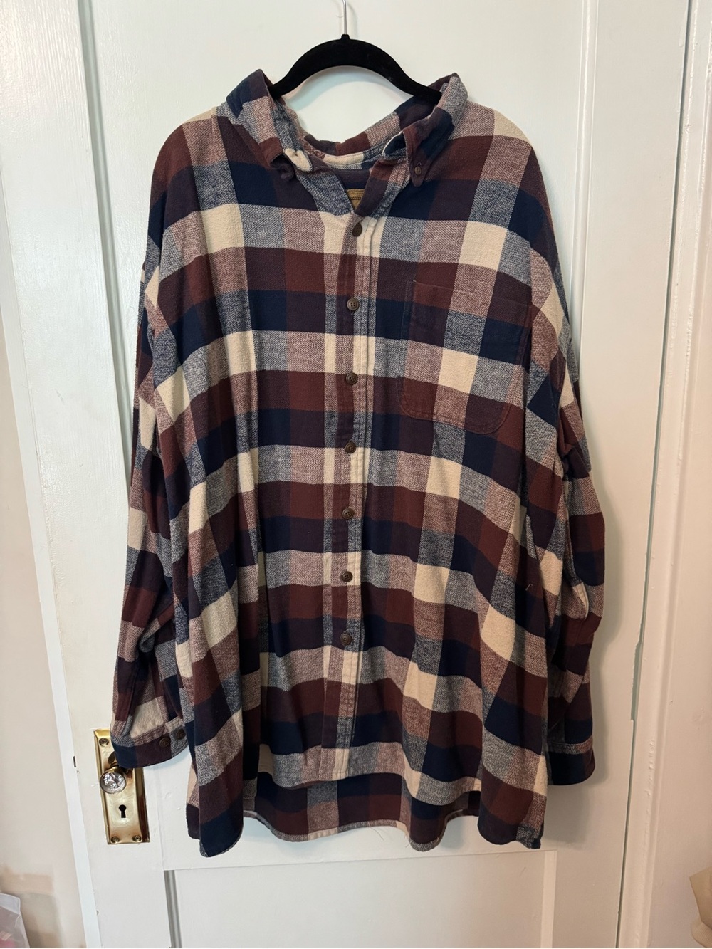 Vintage St. John's Bay Plaid Flannel Shirt in Navy, Brown & Cream